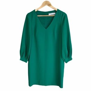 Trina Turk Green Shift A-Line V-Neck Long Sleeve Dress